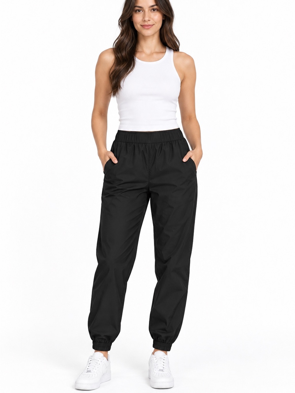 HALARA Black Elastic-Waist Track Joggers